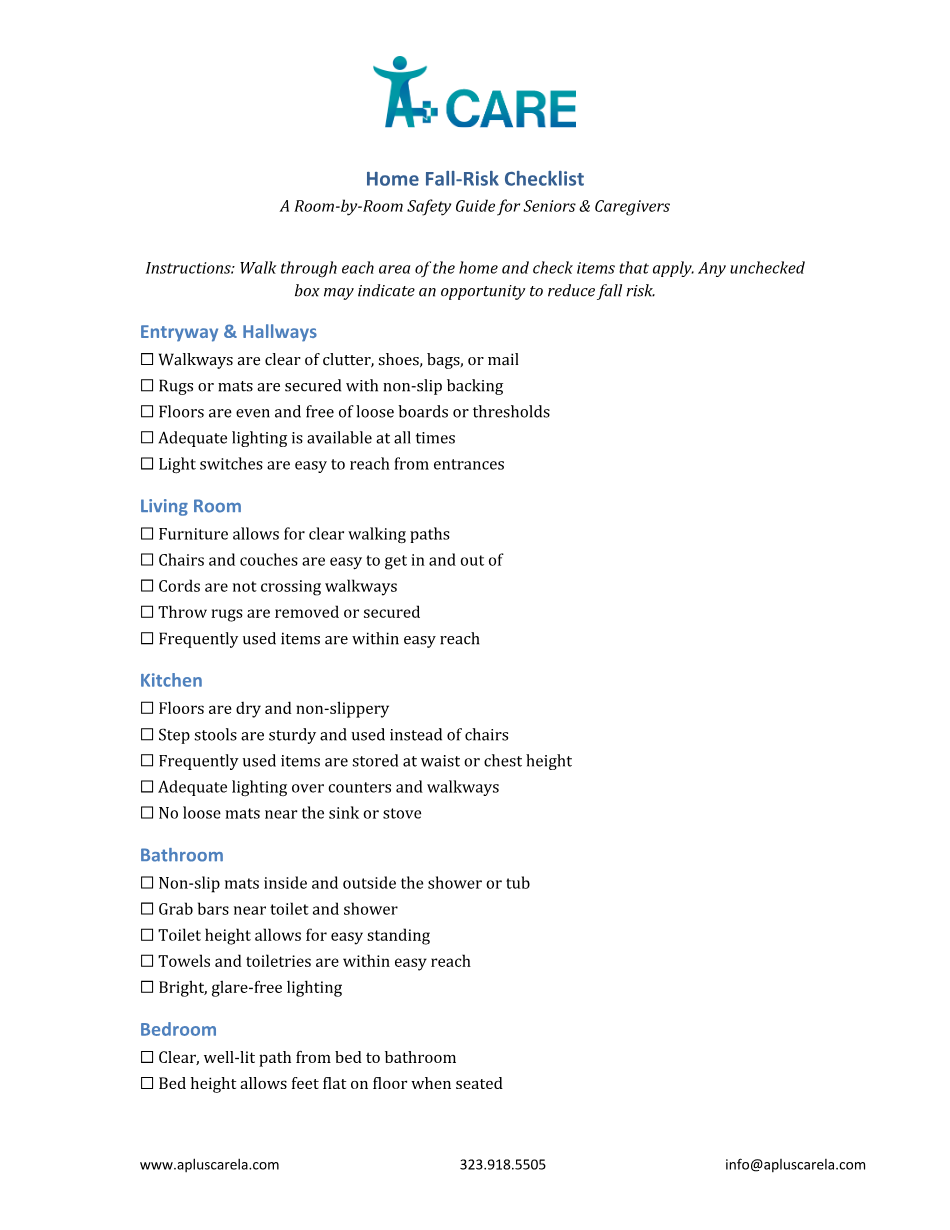 Home Fall Risk Checklist first-page cover